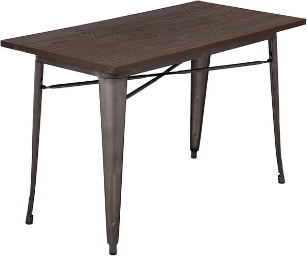 FDW Heavy Duty Outdoor Dining Table Metal Kitchen Table Metal Table Bar Coffee Table Home Restaurant Wood Top Table - Photo 1