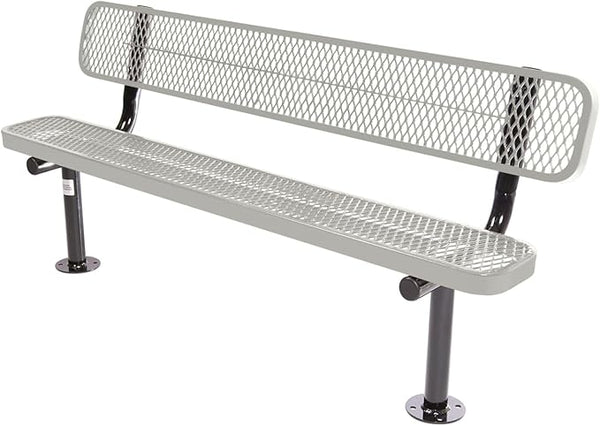 COATEDOUTDOORFURNITURE Coated Outdoor Furniture Heavy-Duty Outdoor Bench Thermoplastic Coated, Expanded Metal, Commercial-Grade Seating, Made in America (Surface with Back, 6 Ft, Textured Grey)
