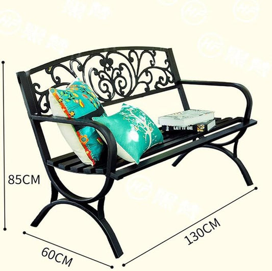Outdoor Metal Garden Bench with Armrests - Slatted Patio Park Bench for Yard, Porch, Lawn, Balcony & Backyard - Stylish Red & Black Color Options