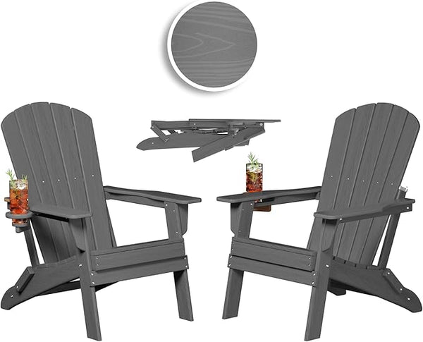 Plawdlik Folding Adirondack Chair, SGS Tested, Wooden Textured with Cup Holder - Photo 1
