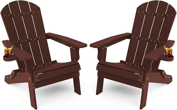 YEFU Adirondack Chair Set of 2, Folding Oversized Plastic Adirondack Chair with Cup Holder - Photo 1