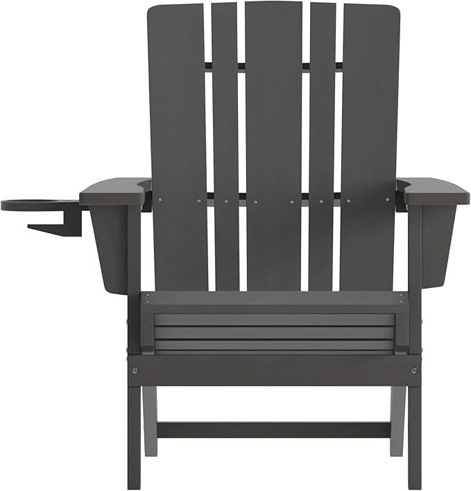 Flash Furniture Halifax Adirondack Chairs with Cup Holders, Weather Resistant Poly Resin Adirondack Chairs, Set of 4, Gray