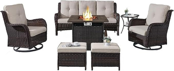 Belord Patio Furniture Set with Fire Pit Table, 7 Piece Wicker Outdoor Furniture Set - Photo 1