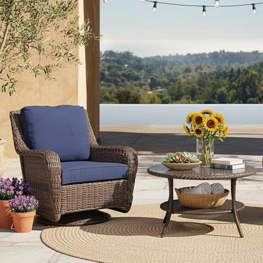 Cambridge Outdoor Rattan Round Coffee Table, All-Weather HDPE Wicker Patio Side Table 2-Tier Circle Table with Storage for Garden Porch Deck, Brown
