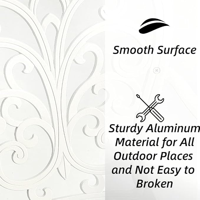 Patio Aluminum Outdoor Bench, Garden Metal Loveseat Furniture, Vintage Carving Antique White Front Porch Chair Seat