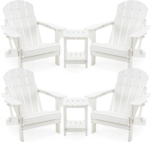 4 Chairs & 2 Tables Folding Adirondack Chair Set with Table – HDPE Weatherproof Outdoor Patio Chairs with Reclining - Photo 1
