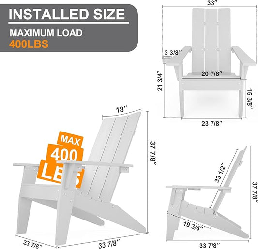 MXIMU Modern Adirondack Chair Weather Resistant with Cup Holder Oversized Fire Pit Chairs Adorondic Plastic Outdoor Chairs for Firepit Area Seating (White)