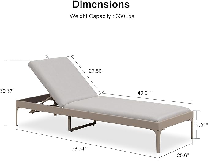 PURPLE LEAF Outdoor Chaise Lounge Set of 4 Aluminum Adjustable Patio Lounger Chairs with Cushions Reclining Beach Daybed for Poolside Balcony Deck Backyard, Champagne
