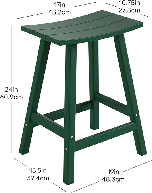 Costaelm All-Weather Bar Stools Set of 3, 24" Height Outdoor Bar Stools, Adirondack Poly Patio Bar Stool for Patio, Deck, Kitchen Counter and Garden, Dark Green