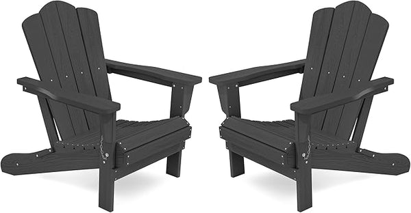 KINGYES Folding Adirondack Chair Set of 2, HDPE All-Weather Folding Adirondack Chair, Grey - Photo 1