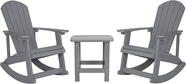 Flash Furniture Set of 2 Savannah Adirondack Rocking Chairs - Commercial Grade All-Weather Gray Poly Resin Wood - Photo 1