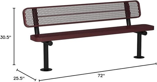 COATEDOUTDOORFURNITURE Coated Outdoor Furniture Heavy-Duty Outdoor Bench Thermoplastic Coated, Expanded Metal, Commercial-Grade Seating, Made in America (Surface with Back, 6 Ft, Burgundy)