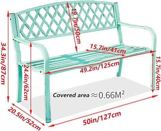 Outdoor Metal Garden Bench with Curved Backrest & Armrests, Antique Finish Patio Seating, Durable Galvanized Frame for Backyard, Deck & Lawn