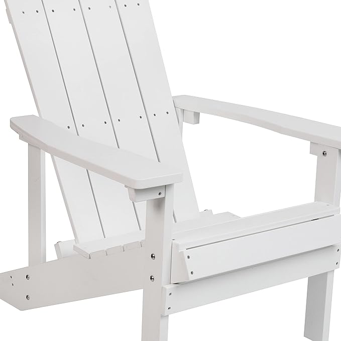 Flash Furniture Charlestown Commercial Grade Indoor/Outdoor Adirondack Chair, Weather Resistant Durable Poly Resin Deck and Patio Seating, White