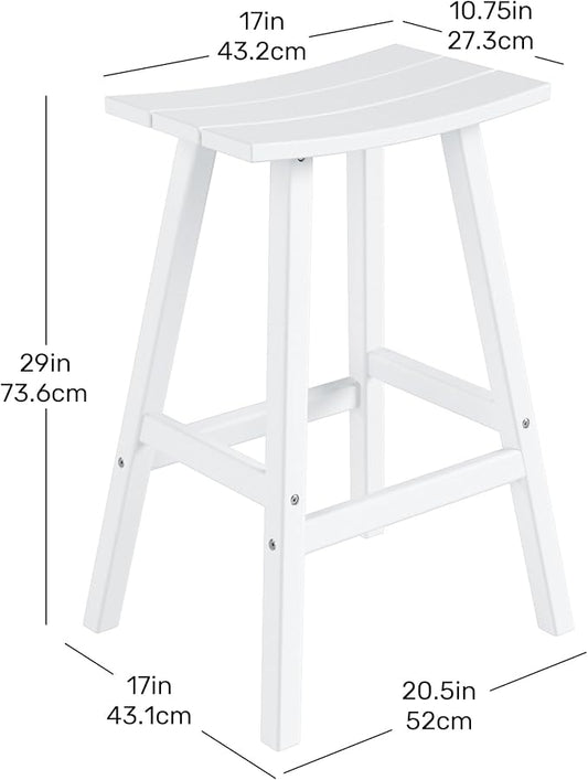 Costaelm All-Weather Bar Stools Set of 3, 29" Height Outdoor Bar Stools, Adirondack Poly Patio Bar Stool for Patio, Deck, Kitchen Counter and Garden, White