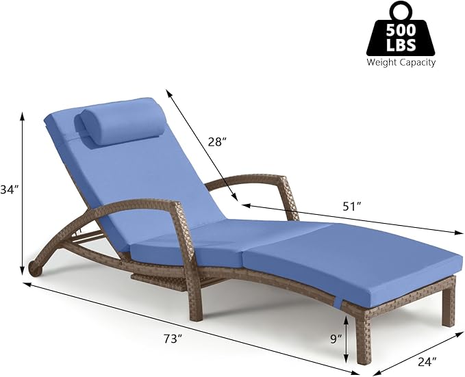 Chaise Lounge Chairs Outdoor Set of 6, Comfy Outside Wicker Patio Pool Lounge Chair w/ 5 Adjustable Back Angle, Cup Holder, Thicken Cushion