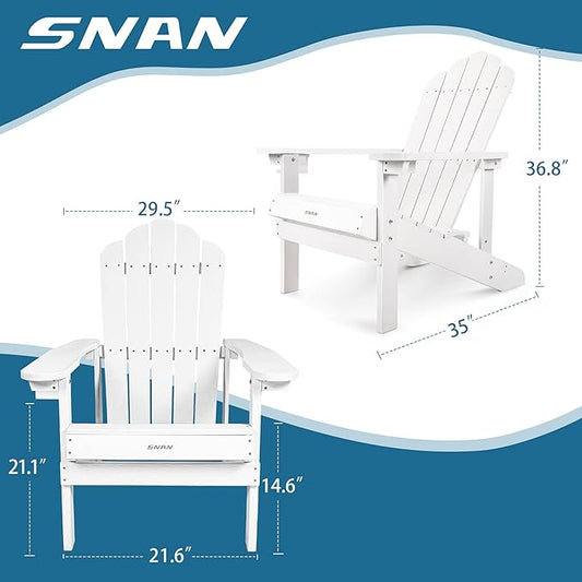SNAN Adirondack Chair Weather Resistant with Cup Holder, Chair for Patio&Lawn & Garden,Poly Lumber,Fade-Resistant,All-Weather,Wood-Like Processing and Sturdy Outdoor Chair (White)