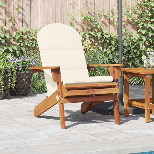 Solid Acacia Wood Adirondack Garden Chair with Cream White Finish and Natural Wood Tone, Comfortable Cushion - Photo 1