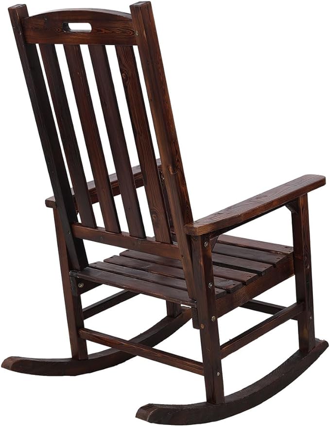 Oversized Wooden Rocking Chair for Porch & Patio, 21" Wide Seat High Back Fir Wood Rocker, Heavy Duty 300 lbs Outdoor Indoor Rocking Chair for Garden, Balcony, Living Room,Brown