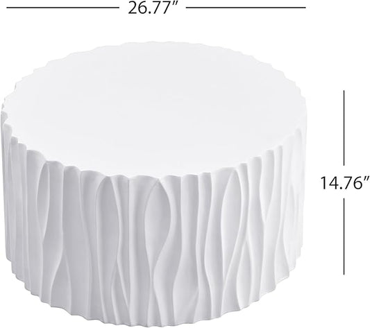 Christopher Knight Home Polaris Modern Outdoor Fluted Coffee Table, Round MGO Patio Center Table, Lightweight Concrete Coffee Table, Sofa End Table, Accent Table for Garden Balcony Poolside, White
