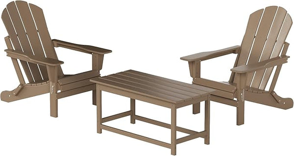 WO Home Furniture Adirondack Chairs Table Set of 3 PCS Outdoor Folding Chairs Coffee Table Weather/UV Resistant for Lawn - Photo 1