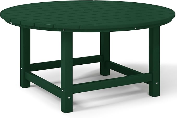Costaelm Patio Conversation Table, Tatio Accent HDPE Outdoor Weather Resistant, Round Outdoor Porch Balcony Patio Drink Table for Outside, Pool, Backyard, Dark Green