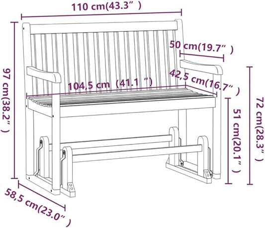 Patio Swing Bench,Park Wooden Bench,Garden Bench,Balcony Bench,Outdoor Furniture,Picnic Table Bench,Features Rocking Mechanism,for The Front Porch,Patio,Deck,Balcony,43.3" Solid Acacia Wood