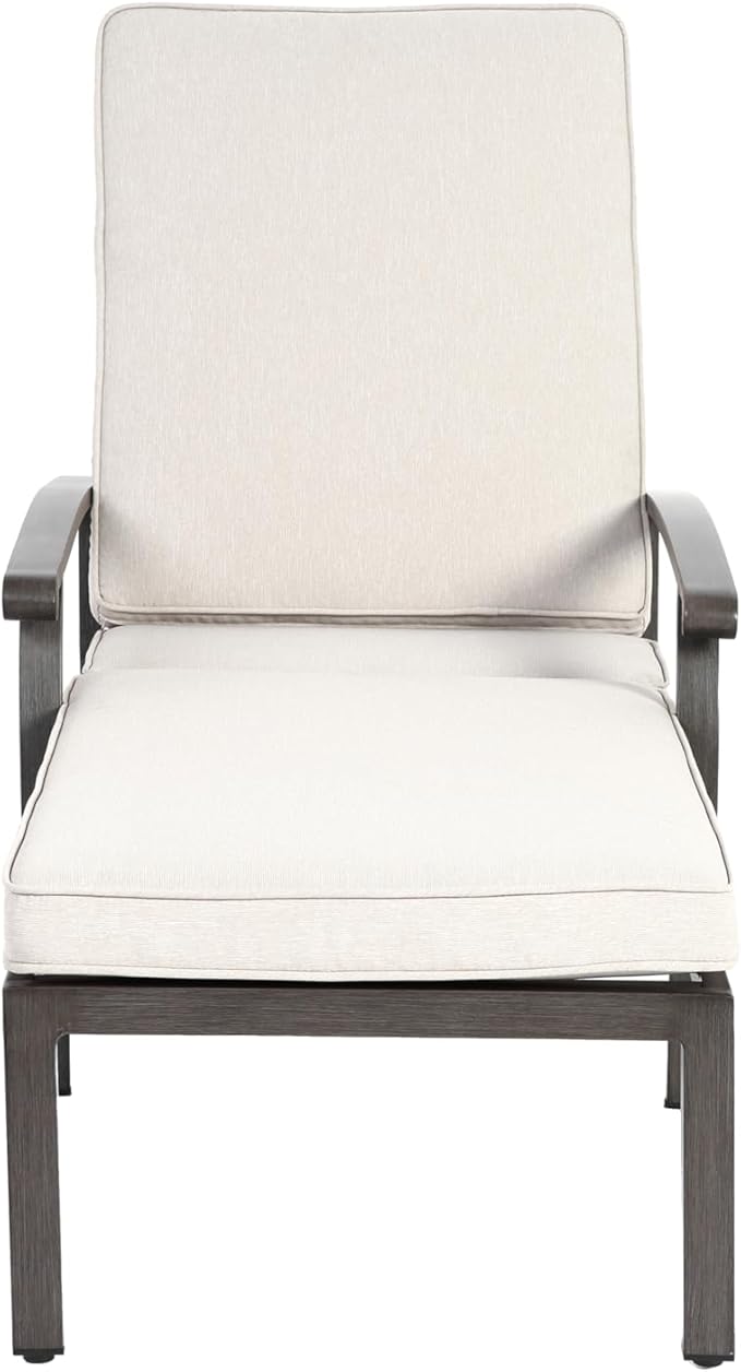 Beige Aluminium Cast Chaise Lounge Chair Outdoor, Patio Chaise Lounge Chair with Cushion, Tanning Lounges, with Level Adjustable Recliner for Poolside, Patio, Deck, Yard
