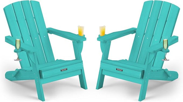 Folding Adirondack Chair Wood Texture 2 Pack, HDPE All-Weather Fire Pit Chairs - Photo 1