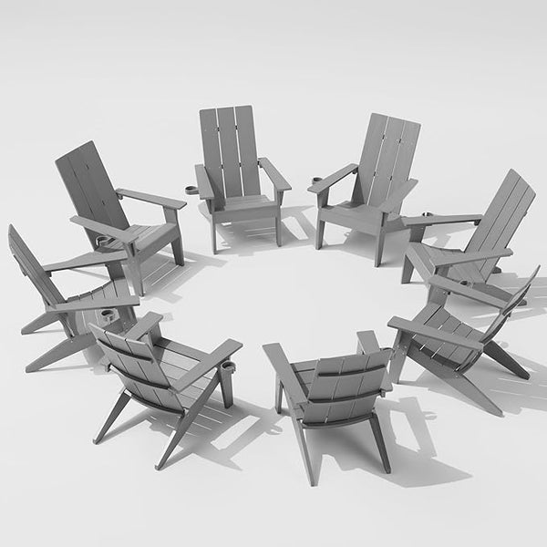 MXIMU Modern Adirondack Chairs Set of 8 Weather Resistant with Cup Holder Oversize Plastic Fire Pit Chairs Plastic - Photo 1
