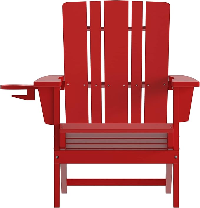 Taylor & Logan Hedley Adirondack Chair with Cup Holder, Weather Resistant HDPE Adirondack Chair in Red, Set of 2