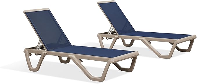 PURPLE LEAF Outdoor Chaise Lounge Chair Set of 2 Pool Lounge Chair with Champagne Aluminum Plastic Stackable Patio Lounge Chair for Poolside Sunbathing Beach Deck Yard, Navy Blue