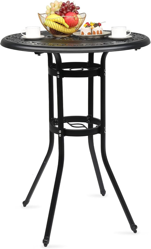 VINGLI 32"" Outdoor Bar Table, Patio Bar Height Table with Umbrella Hole, Round High Top Table - Photo 1