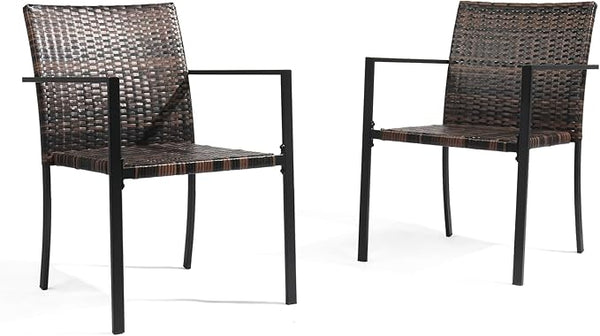 VINGLI Stackable Wicker Chairs Outdoor Dining Chairs Set of 2 - Photo 1