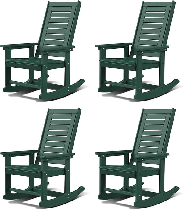 GREENVINES Outdoor Rocking Chairs | Set of 4 | Porch Rocker | HDPE Plastic | Forest | Oversized Rockers | High Back - Photo 1