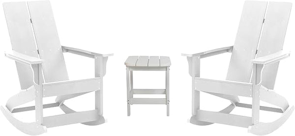 Flash Furniture Set of 2 Finn Modern Commercial Grade Adirondack Rocking Chairs - All-Weather White Poly Resin Wood - Photo 1