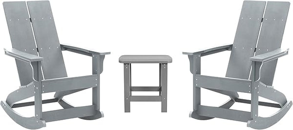 Flash Furniture Set of 2 Finn Modern Commercial Grade Adirondack Rocking Chairs - All-Weather Gray Poly Resin Wood - Photo 1