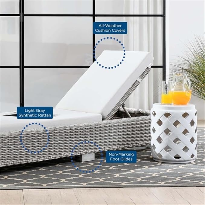 Conway Outdoor Patio Wicker Rattan Chaise Lounge in Light Gray White