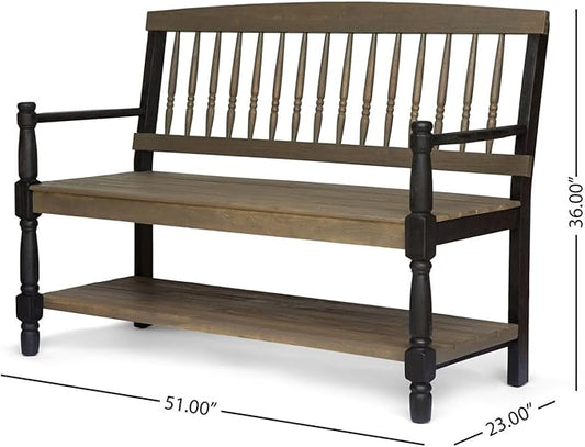 Merax 51" Outdoor Bench with Storage, Acacia Wood Metal Frame Chair Furniture for Garden Patio, Porch, Backyard, Park