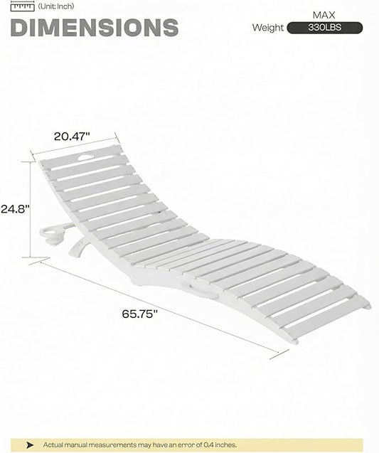 Pre-Assembled Folding in-Pool Lounge Chair, HDPE Outdoor Chaise Lounge with Cup Holder, Pool Lounge Chair for Poolside, Patio, Beach, Deck (White)