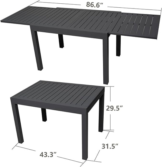 Kozyard 7 Piece Outdoor Patio Dining Set for 6, Patio Furniture Set with Dining Table and 6 Padded Textilene Chairs, All-Weather Metal Frame for Backyard, Porch, Deck, Garden, Gray