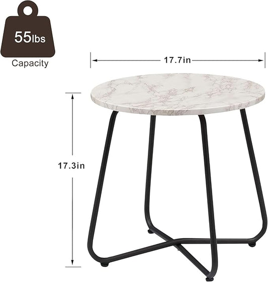 VECELO Outdoor Side Table,17.7 inch Patio Small Round End Table,Waterproof Wood Table with Weather Resistant Steel Adjustable Feet for Living Room Bedroom Garden Yard Balcony Porch Poolside