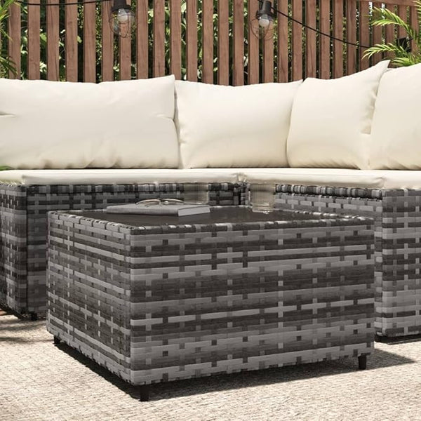 vidaXL Gray Square Patio Coffee Table- Weather Outdoor Furniture with Tempered Glass Top and PE Rattan Material - Photo 1