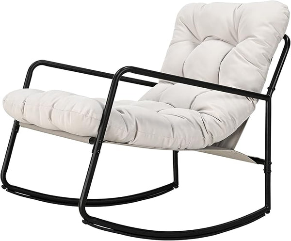 Outdoor Rocking Chair, Metal Patio Rocking Chair, Indoor Rocking Chair with Cushion, Papasan Rocking Lounge Chair - Photo 1