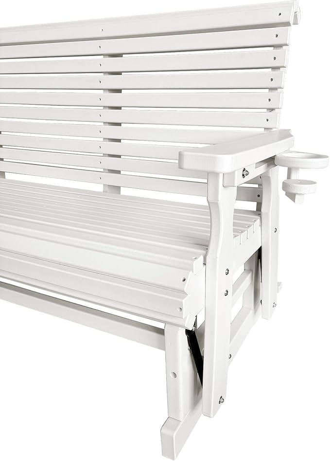 HDPE Patio Glider, Poly Lumber Weather-Resistant Outdoor Glider Bench, for Patio, Porch, Yard (Ivory White, 2-Seater)
