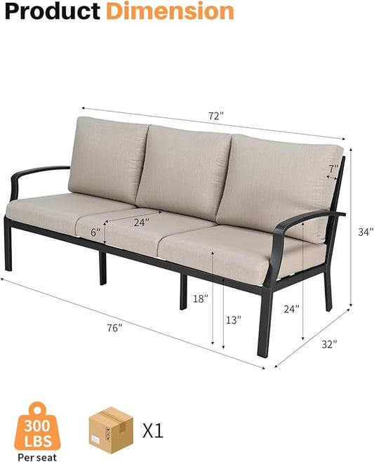 3-Seater Outdoor Patio Couch, Never-Rust Aluminum Outdoor Sofa, Spacious Patio Sofa Couch with Thick Cushion, 3 Seats Outdoor Club Sofa Patio Furniture Sofa for Backyard, Garden, Dark Bronze