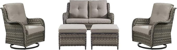 Rilyson Wicker Patio Furniture Set - 5 Piece Rattan Outdoor Sectional Conversation Sets with 2 Rocking Swivel Chairs - Photo 1