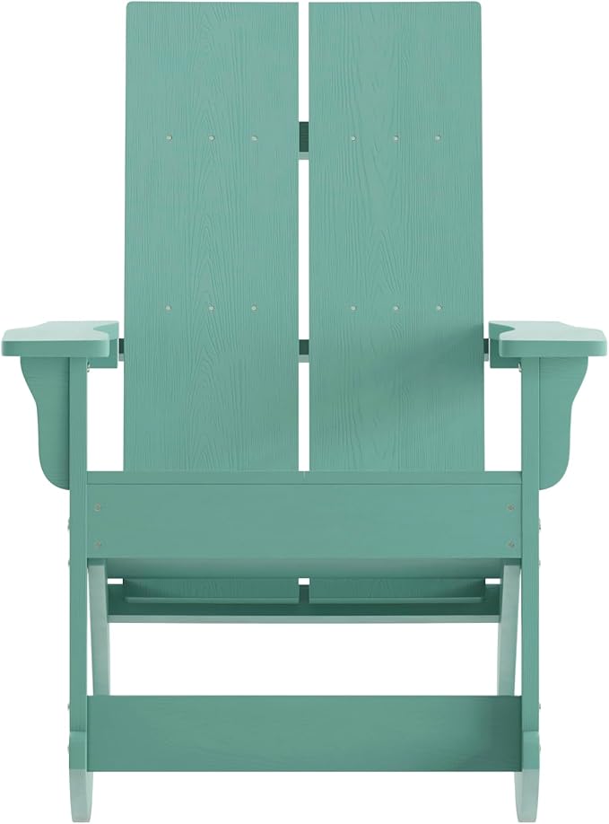 Flash Furniture Finn Modern Commercial Poly Resin Wood Adirondack Rocking Chair - All Weather Sea Foam Polystyrene - Slat Back - Stainless Steel Hardware - Set of 2