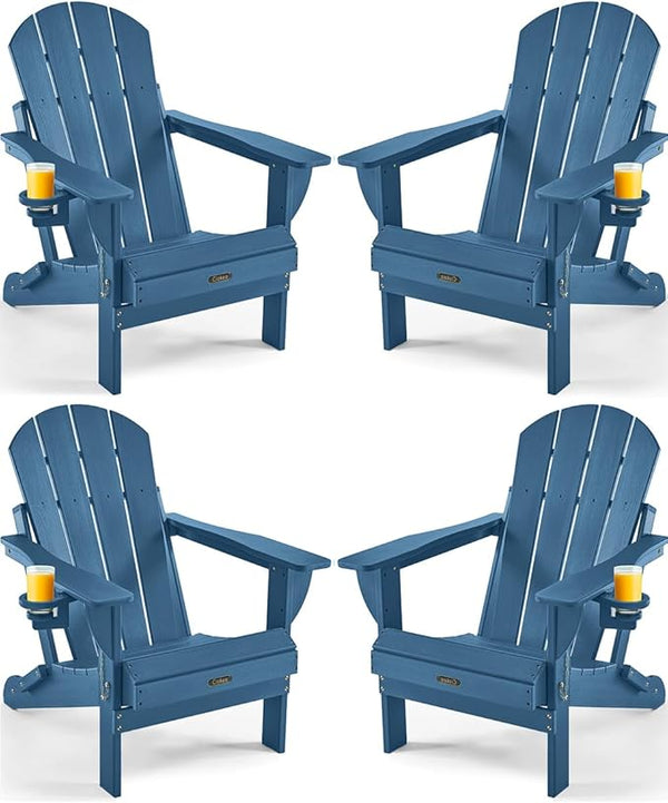Ciokea Folding Adirondack Chair 4 Pack, Patio Adirondack Chair Weather Resistant, Plastic Fire Pit Chair with Cup Holder - Photo 1