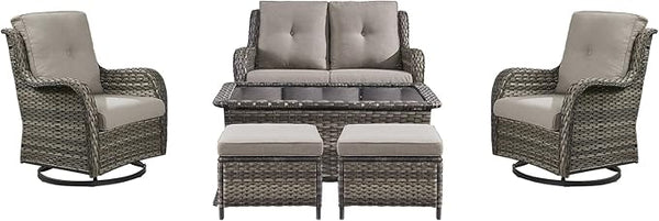 Patio Furniture Swivel Chairs Set - 6 Piece Wicker Rattan Outdoor Sectional Conversation Sets with 2 Swivel Rocking - Photo 1